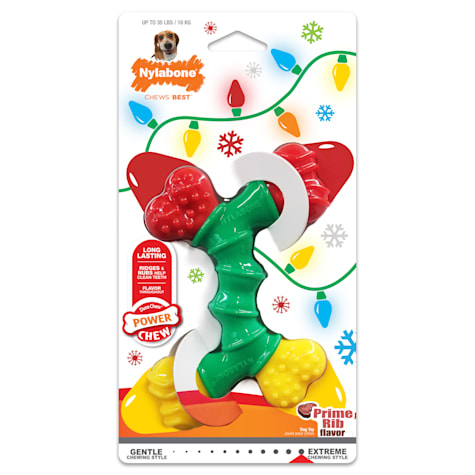 Nylabone Power Chew Holiday Double Bone Chew Toy Prime Rib for Dogs Up to 35 lbs.