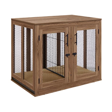 UniPaws Walnut XL Furniture Crate for Large Dogs with Tray and Divider