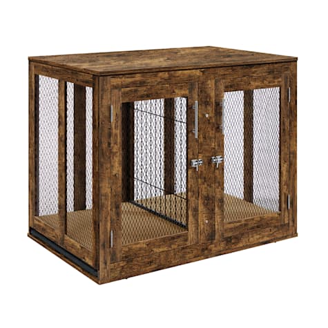 UniPaws Rustic XL Furniture Crate for Large Dogs with Tray and Divider