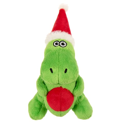 goDog Holiday Collection Just For Me Dinos Santa T-Rex Squeaky Chew Guard Technology Plush Dog Toy