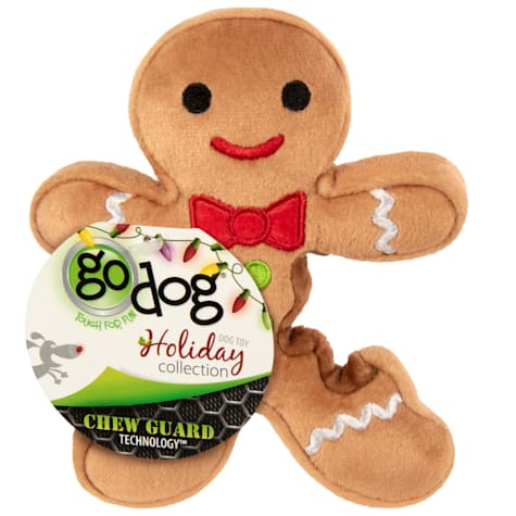 goDog Brown Chew Guard Technology Holiday Collection Gingerbread Man Squeaky Crinkle Plush Dog Toy
