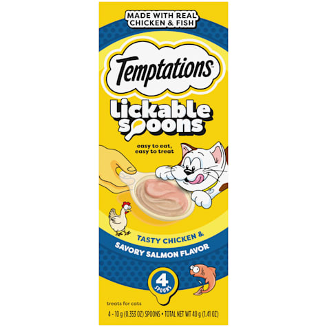 Temptations Lickable Spoons Tasty Chicken and Savory Salmon Flavor Adult Wet Cat Treat