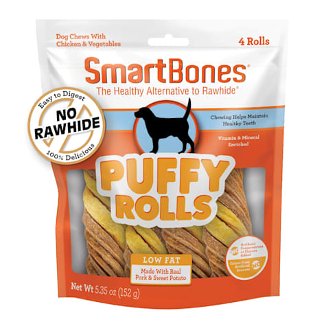 SmartBones Puffy Rolls Rawhide-Free Chews for Dogs Made with Real Chicken, Pork and Sweet Potato