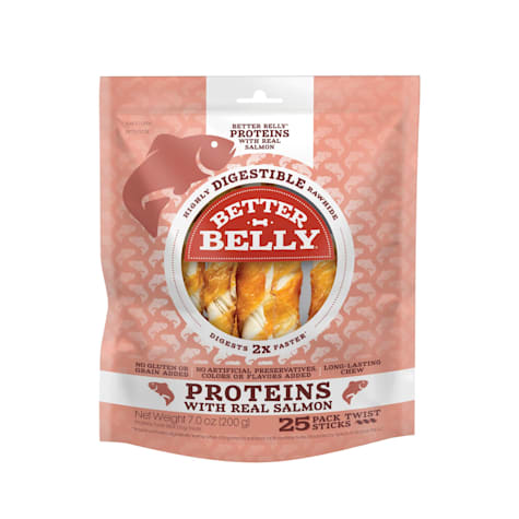 Better Belly Proteins with Real Salmon Twists Highly Digestible Rawhide Chews for Dogs