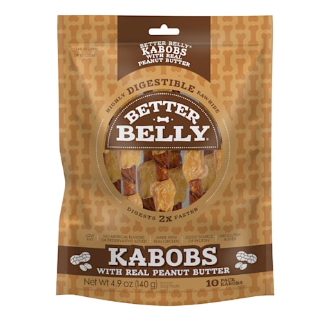 Better Belly Kabobs Highly Digestible Rawhide Chews for Dogs with Real Peanut Butter and Chicken