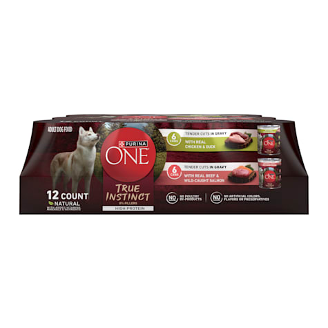 Purina ONE True Instinct Tender Cuts in Gravy Chicken and Duck, Beef and Salmon Wet Dog Food Variety Pack