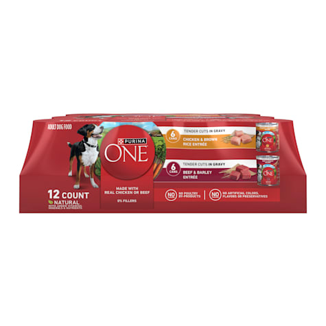 Purina ONE Tender Cuts in Gravy Chicken & Brown Rice, Beef & Barley High Protein Wet Dog Food Variety Pack