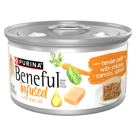 Purina Beneful Infused Wet Dog Food Pate with Real Chicken, Carrots and Spinach with Fish Oil for Dogs
