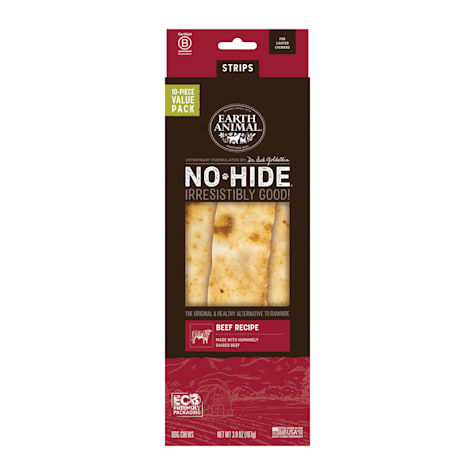 Earth Animal No-Hide Strips Beef Recipe Thin Natural Rawhide Alternative Dog Chew Treats