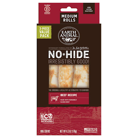 Earth Animal No-Hide Rolls Beef Recipe Medium Natural Long-Lasting Rawhide Alternative Dog Chews