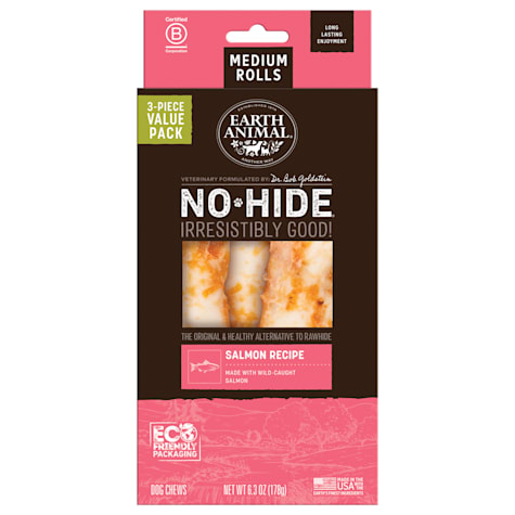 Earth Animal No-Hide Rolls Salmon Recipe Medium Natural Long-Lasting Rawhide Alternative Dog Chews