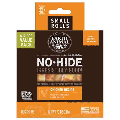 Earth Animal No-Hide Rolls Chicken Recipe Small Natural Long-Lasting Rawhide Alternative Dog Chews