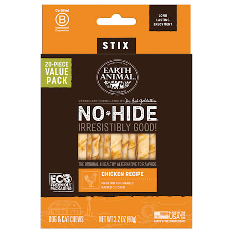 Earth Animal No-Hide Stix Chicken Recipe Natural Long-Lasting Rawhide Alternative Dog & Cat Chews