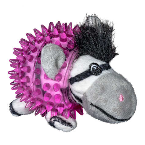 Spunky Pup Lil' Bitty Squeakers, Clear Spiky Squeak Ball Zebra Plush Toy