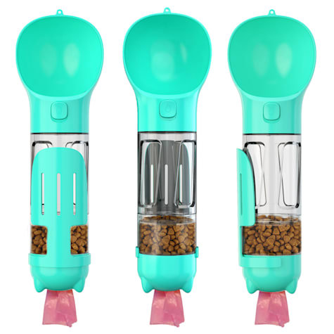 HANAMYA 3 in 1 Dog Travel Bottle Set with 10 Ounce Drinking Feeder, Food Box and Trash Bag Storage