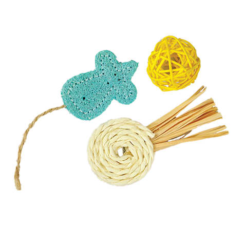 A&E Cage Company Nibbles Mouse, Ball and Lolipop Loofah Assortment