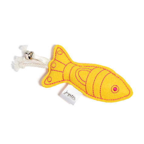 Jupiter Yellow Embroidered Felt Fish Catnip Toy