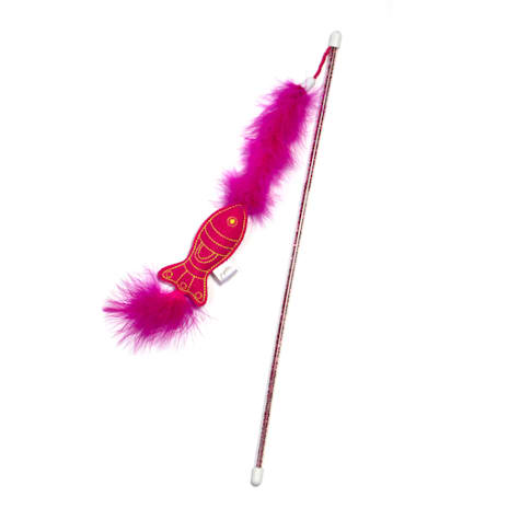 Jupiter Pink Fishy Feathered Wand Cat Toy