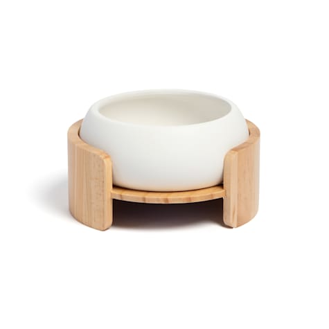 Jupiter White Pinewood Elevated Stand and Cat Bowl