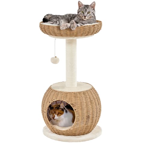 Topeakmart Small Rattan Cat Tree Condo with Cushion