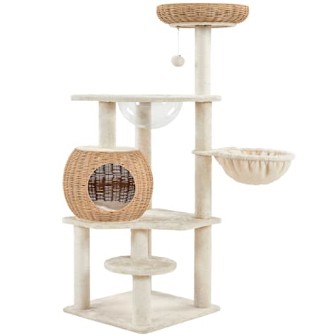 Topeakmart Rattan Cat Tree Tower with Condo and Basket