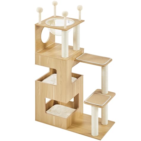 Topeakmart Wooden Cat Tree Tower with Condos and Cushions