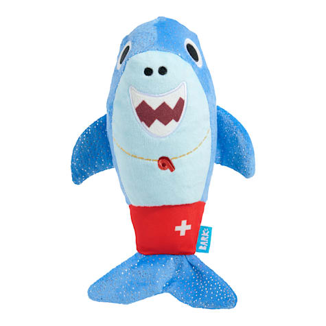 BARK Pool Shark Shane Blue Red Lifeguard Shark Plush Dog Toy
