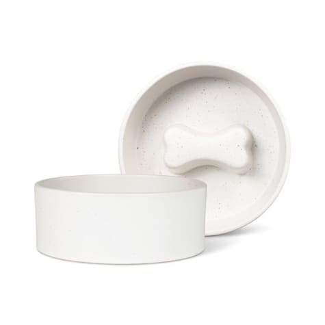 PetShop by Fringe Studio Speckled Bone Stoneware Slow Feeder Dog Bowl