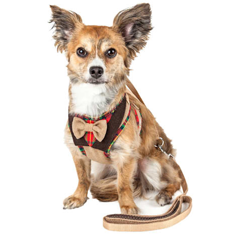Pet Life Luxe 'Dapperbone' 2-in-1 Mesh Reversed Adjustable Dog Harness and Leash W/ Fashion Bowtie
