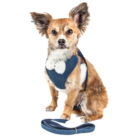 Pet Life Luxe 'Pom Draper' 2-in-1 Mesh Reversed Adjustable Dog Harness and Leash W/ Pom-Pom Bowtie