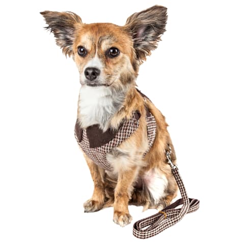 Pet Life Luxe 'Houndsome' 2-in-1 Mesh Reversible Plaided Collared Adjustable Dog Harness and Leash