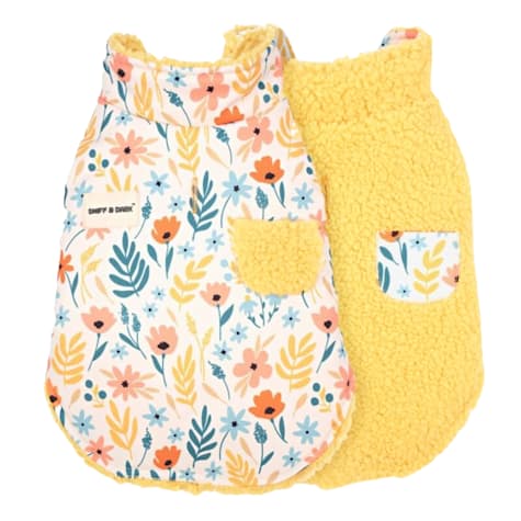 Sniff & Bark Yellow Floral Reversible Fleece Dog Coat