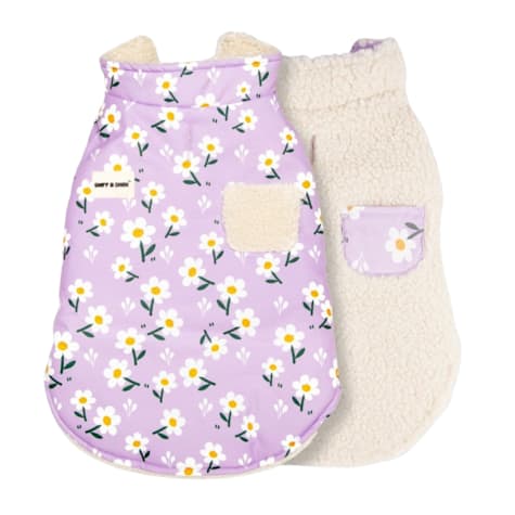 Sniff & Bark Purple Daisy Reversible Fleece Dog Coat