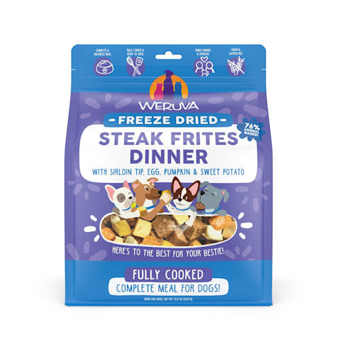 Weruva Freeze Dried Steak Frites Dinner with Gently Cooked Beef Sirloin Tip, Egg, Pumpkin & Sweet Potato Dog Food