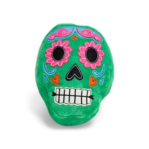 Bootique Dia de los Muertos Green Skull Plush Dog Toy