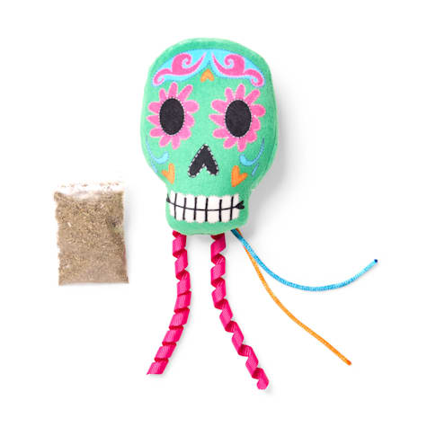 Bootique Dia de los Muertos Skull Refillable Catnip Plush Cat Toy
