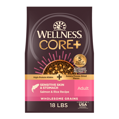Wellness CORE+ High Protein Sensitive Skin & Stomach Salmon & Rice with Freeze Dried Pieces Recipe Dry Dog Food