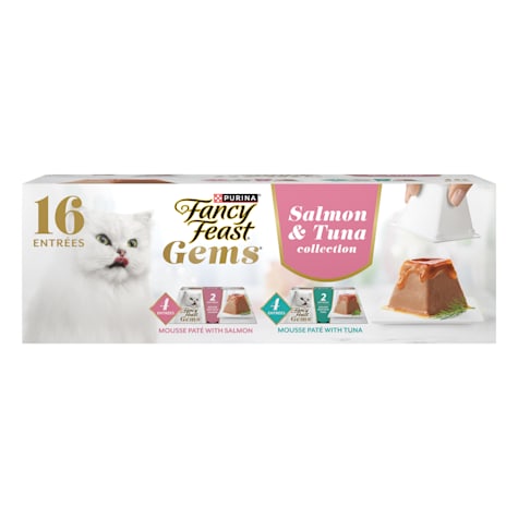Purina Fancy Feast Gems Mousse Pate Salmon and Tuna Topped with Savory Gravy Wet Cat Food Variety Pack
