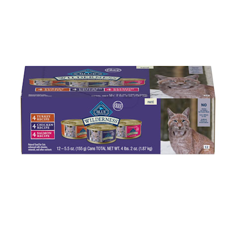 Blue Buffalo Wilderness Chicken, Salmon, Turkey High Protein, Adult Pate Wet Cat Food Variety Pack