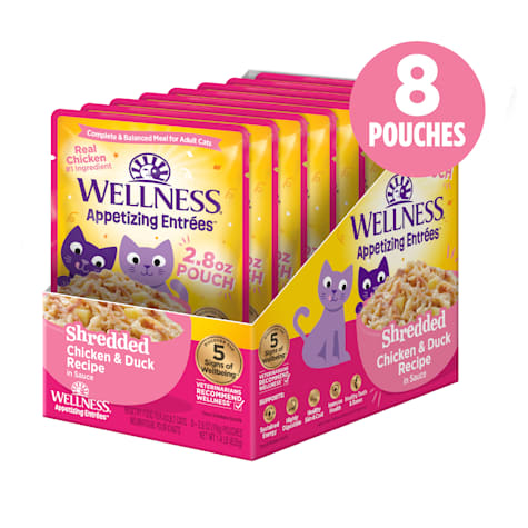 Wellness Appetizing Entrees Natural, Protein-Rich, Grain Free, Chicken & Duck Shredded Adult Wet Cat Food