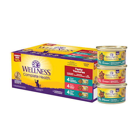 Wellness Complete Health Tasty Textures, Salmon, Tuna and Chicken Recipes Natural Wet Cat Food Variety Pack