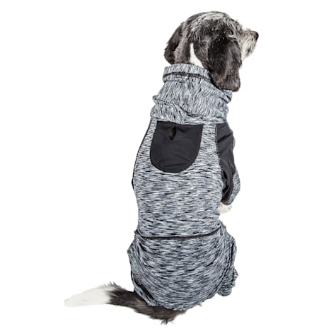 Pet Life Active 'Downward Dog' Heathered Performance 4-Way Stretch Two-Toned Full Body Warm Up Hoodie