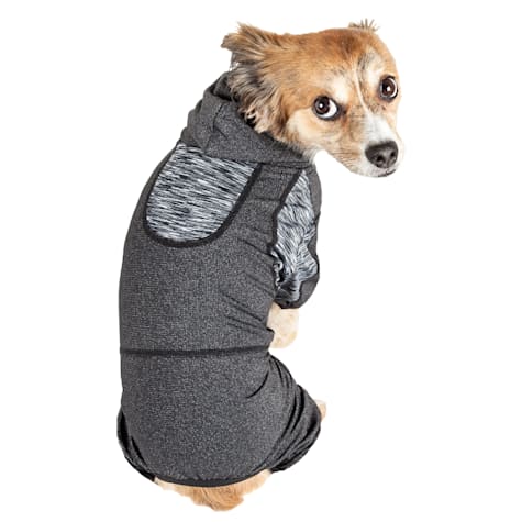 Pet Life Active 'Pawsterity' Heathered Performance 4-Way Stretch Two-Toned Full Bodied Dog Hoodie