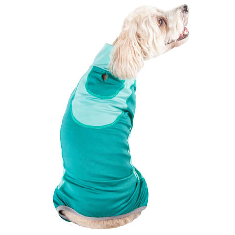 Pet Life Active 'Warm-Pup' Heathered Performance 4-Way Stretch Two-Toned Full Body Dog Track Suit