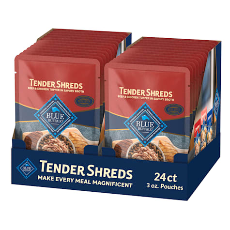 Blue Buffalo Tender Shreds Beef Toppers in Savory Broth, Natural Dog Food Complement