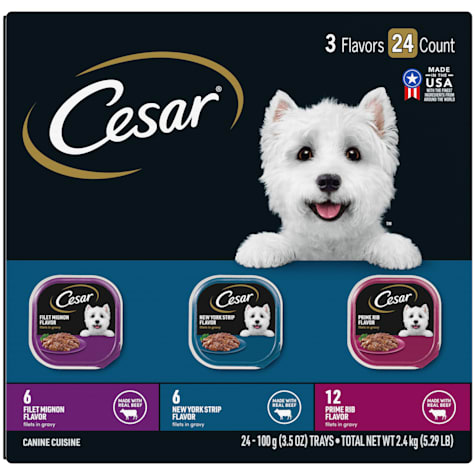 Cesar Filet Mignon, New York Strip and Prime Rib Flavors Filets in Gravy Adult Wet Dog Food Variety Pack