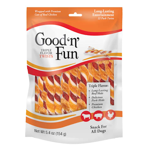 GOOD N' FUN Triple Flavor Twists, Rawhide Chews for Dogs