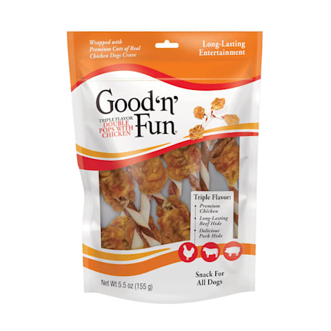 GOOD N' FUN Triple Flavor Double Pops with Chicken Rawhide Chews for Dogs