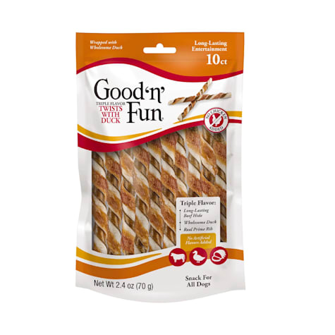 GOOD N' FUN Triple Flavor Twists with Duck, Rawhide Chews for Dogs