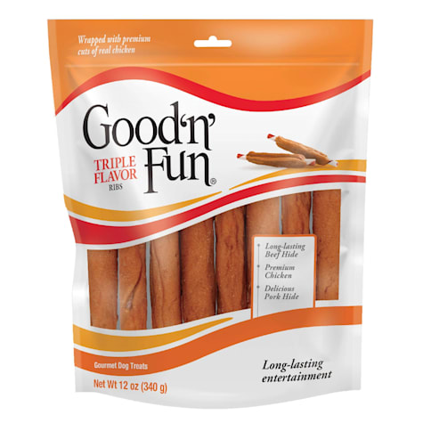 GOOD N' FUN Triple Flavor Ribs Rawhide Chews for All Dogs
